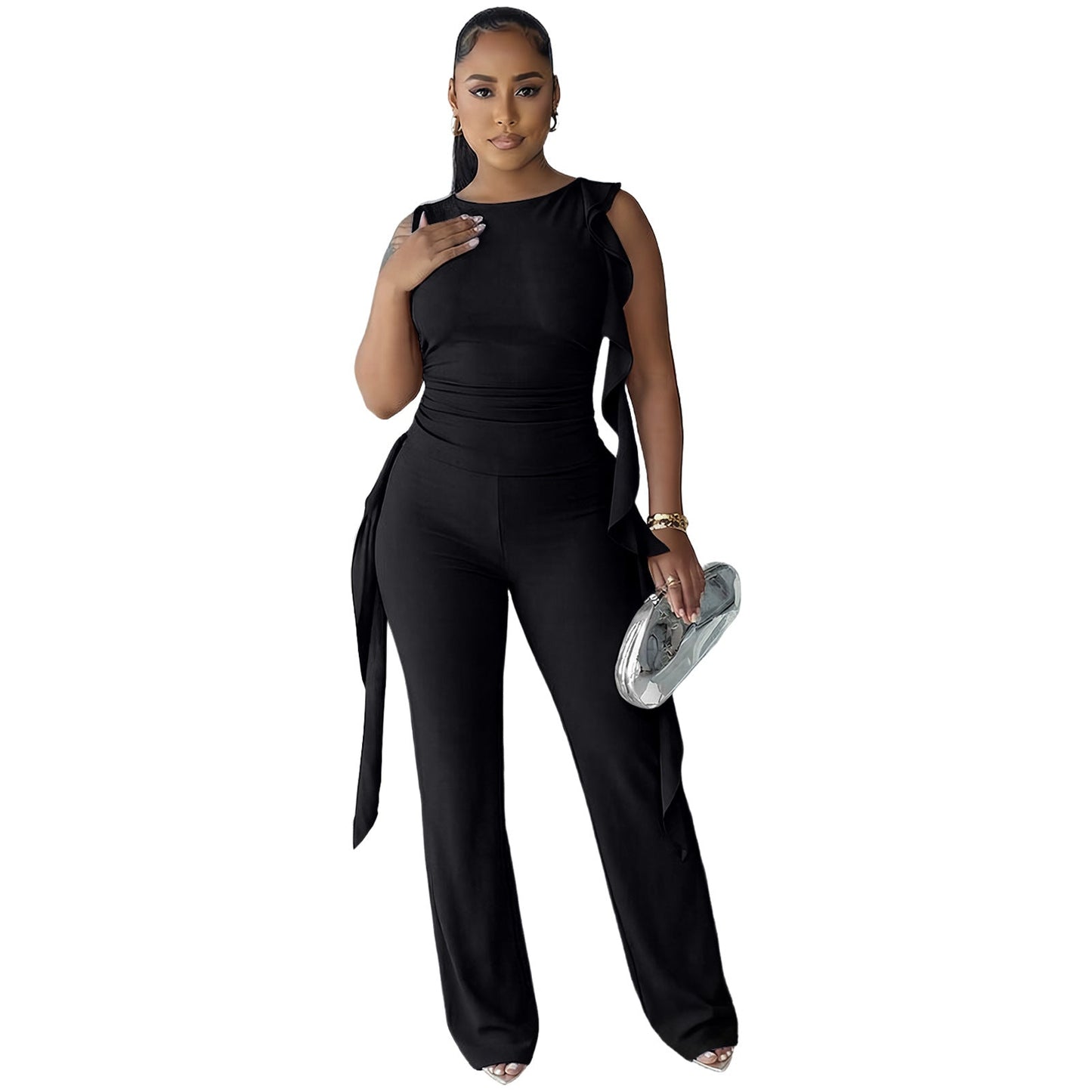 Women's Jumpsuit Bandage Pleated Set