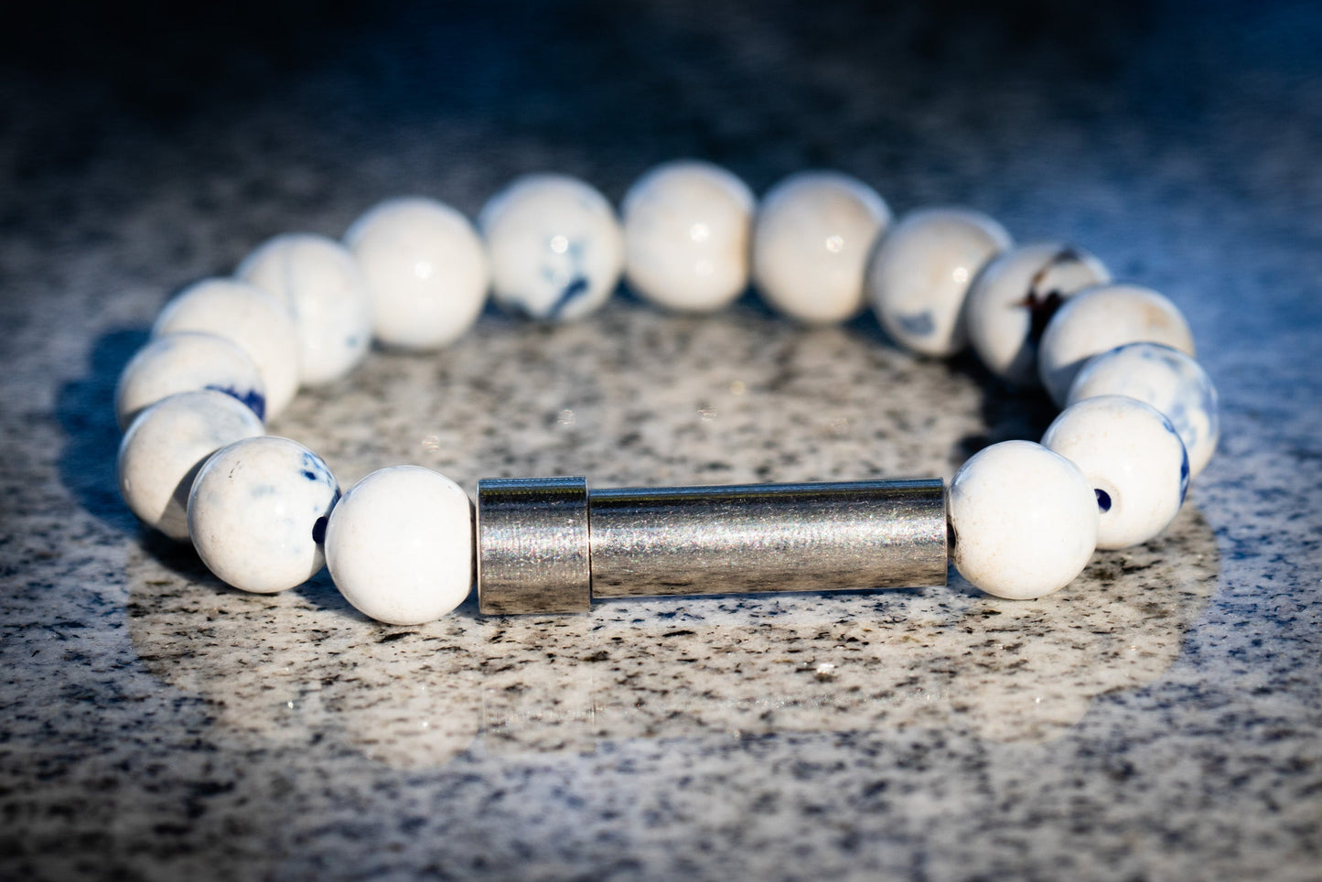 Blue Spotted Agate Cremation Bracelet for Hair Fur or Ash