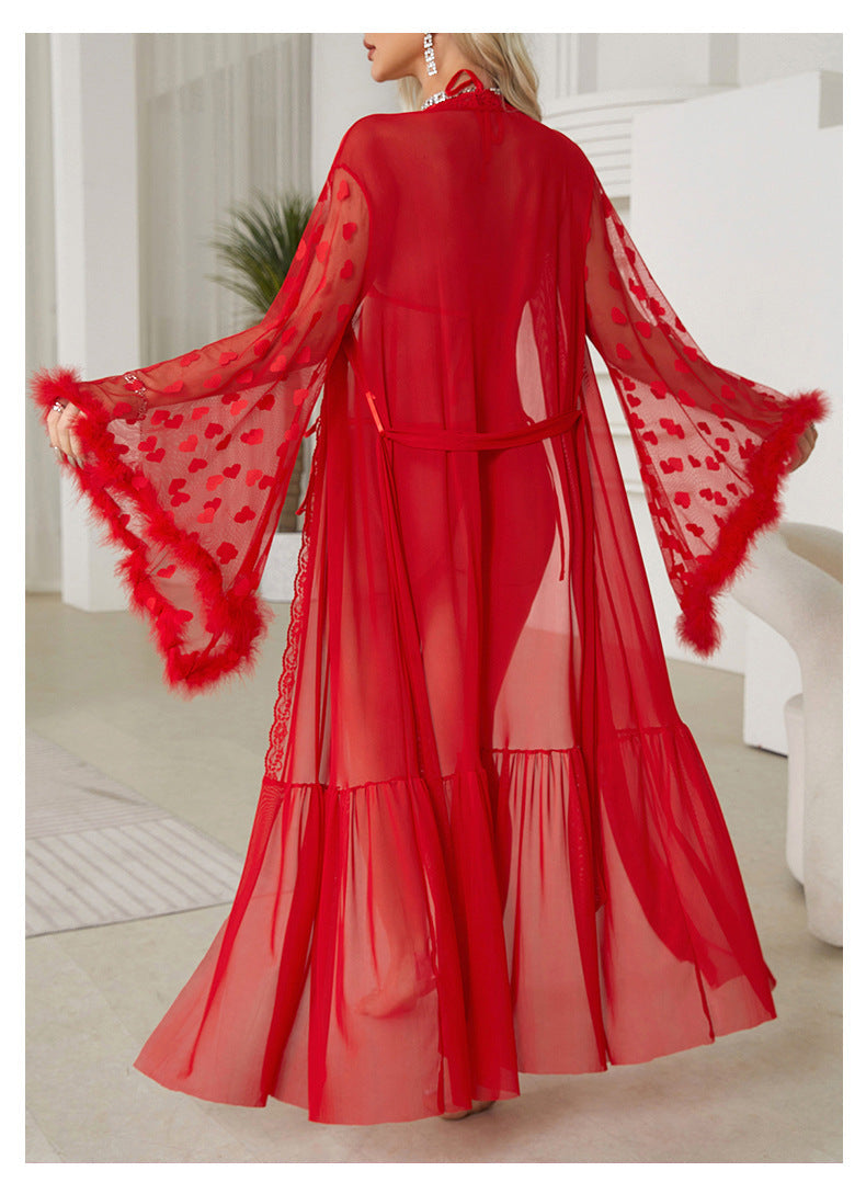Mesh Nightgown Seductive Cardigan Pajamas