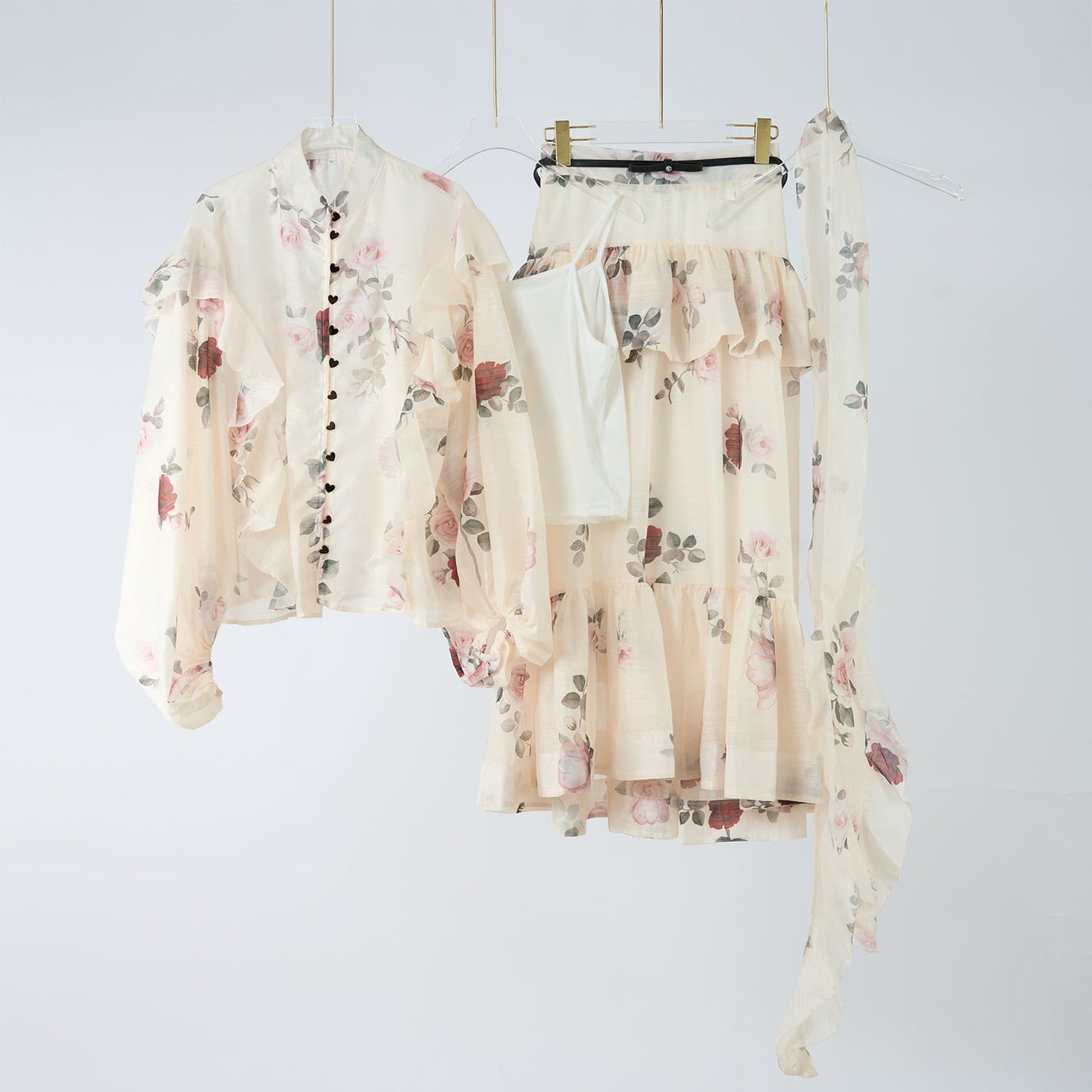 Designer Floral Skirt Set Women's Halter Top Three Piece Set