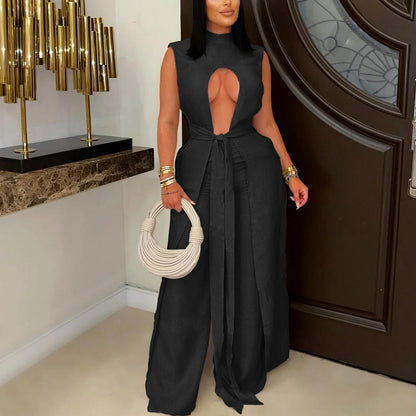 Women's Solid Color Jumpsuit Sleeveless Trousers Set