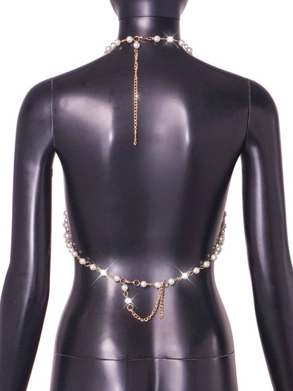 Pearl Halter Sexy Backless Handmade Bra T-shirt