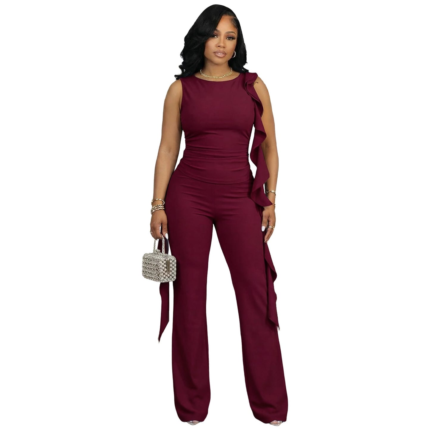 Women's Jumpsuit Bandage Pleated Set