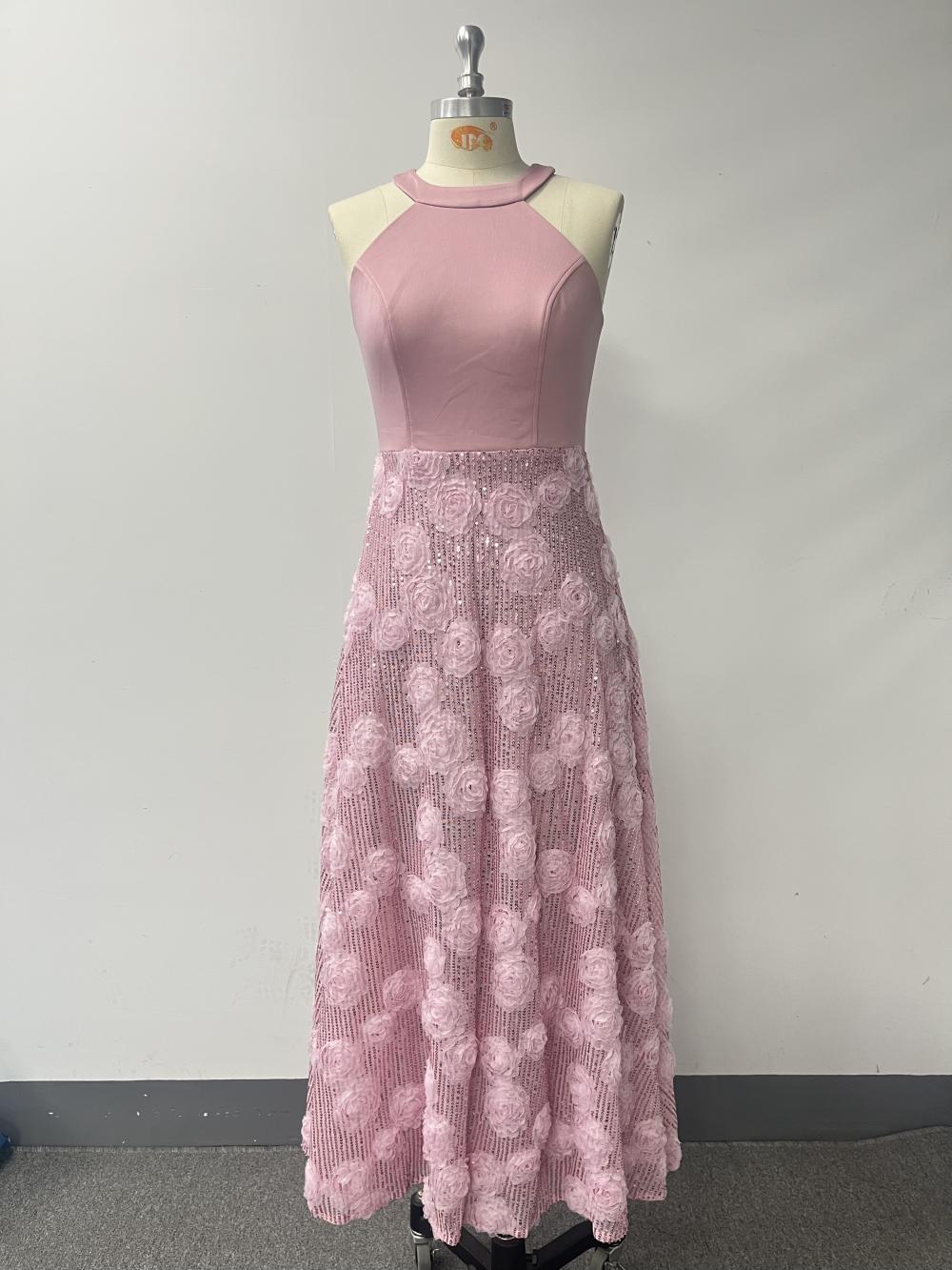Spring Summer Print Heavy Industry Stitching Large Hem Fully Lined Evening Dress