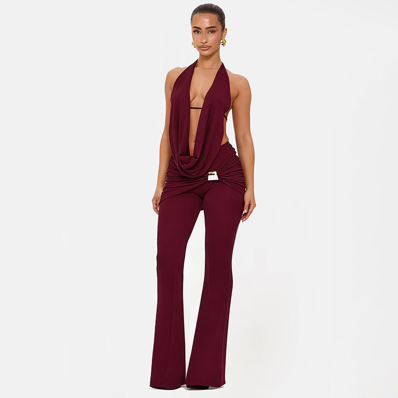 Women's Backless Jumpsuit Two Piece Set