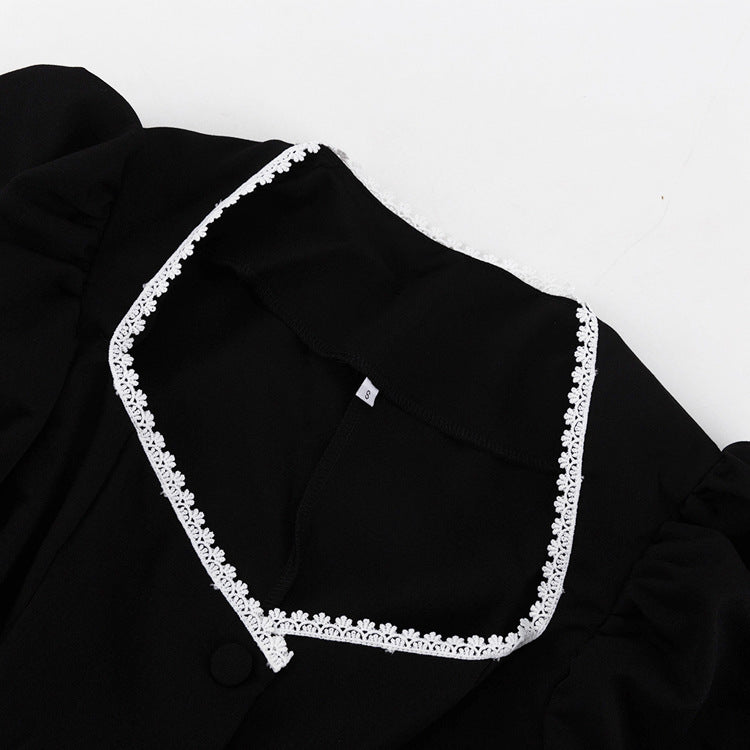 Women's Puff Sleeve Square Collar Cardigan Set Two Piece Bottoms Set MUNSIEUR