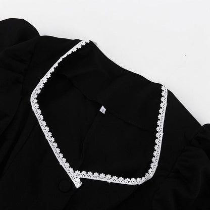 Women's Puff Sleeve Square Collar Cardigan Set Two Piece Bottoms Set MUNSIEUR