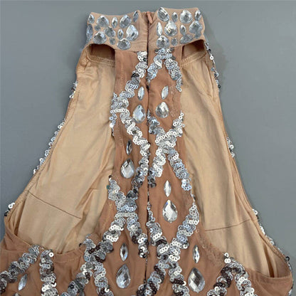 Rhinestone Halter Sleeveless Floor Dress