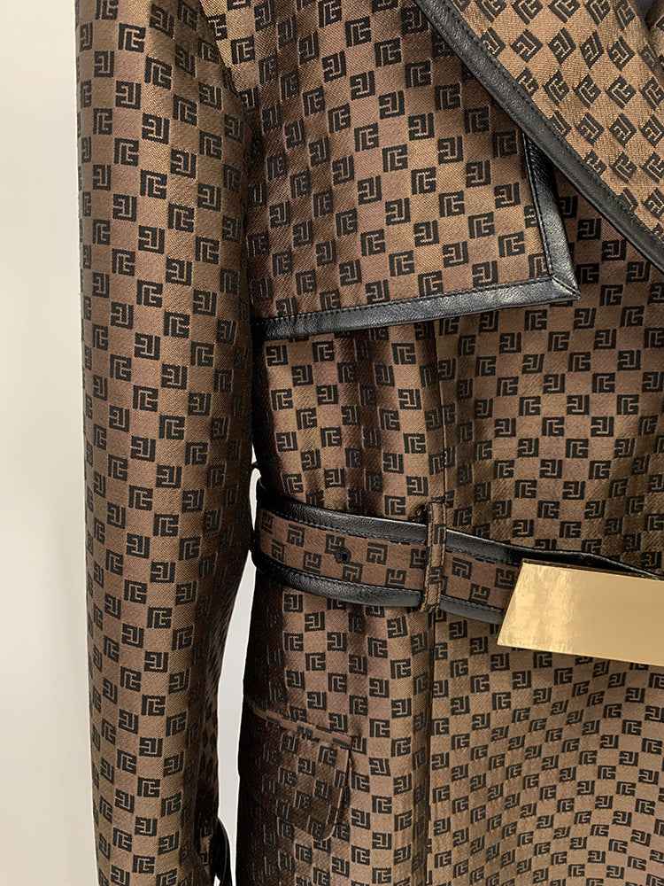Women's Jacquard Jacket Maze Pattern Long Trench
