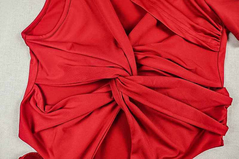 Solid Color Asymmetric  Pleated Dress