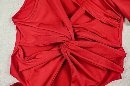 Solid Color Asymmetric  Pleated Dress