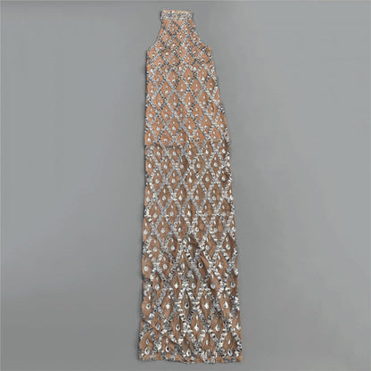 Rhinestone Halter Sleeveless Floor Dress