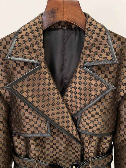 Women's Jacquard Jacket Maze Pattern Long Trench