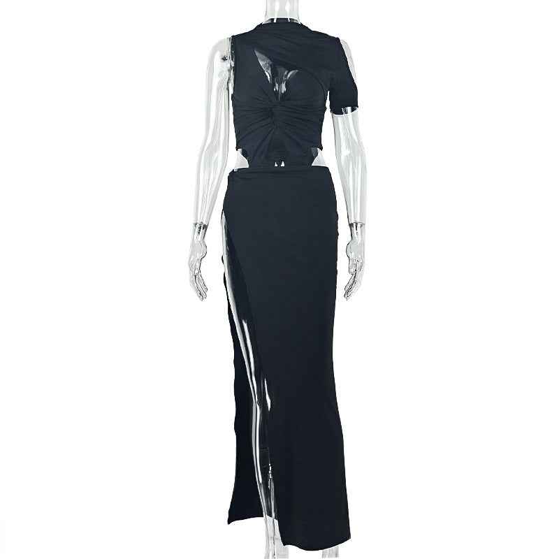 Solid Color Asymmetric  Pleated Dress