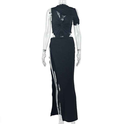 Solid Color Asymmetric  Pleated Dress