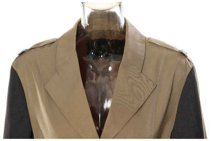 Irregular Asymmetric Contrast Color Mid Length Jacket Women's Trench MUNSIEUR