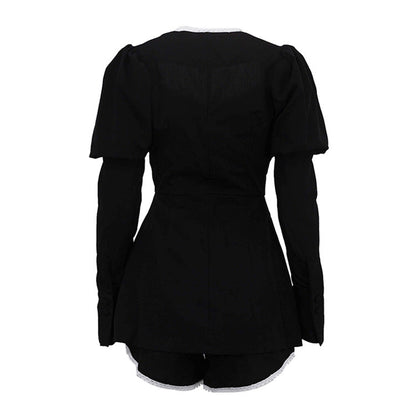 Women's Puff Sleeve Square Collar Cardigan Set Two Piece Bottoms Set MUNSIEUR