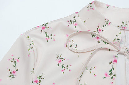 Elegant Long Sleeve Floral Mid Length Skirt Set
