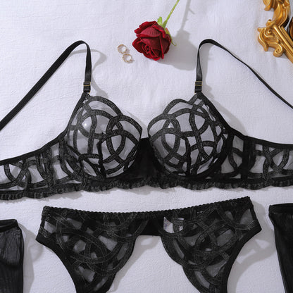 Embroidery See through Slim Fit Adjustable Lingerie