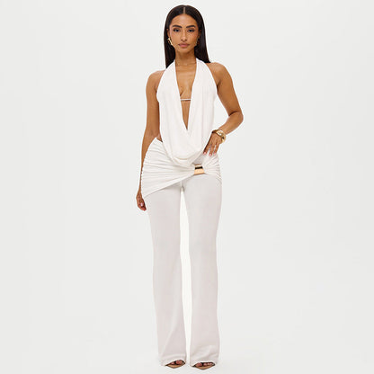 Women's Backless Jumpsuit Two Piece Set