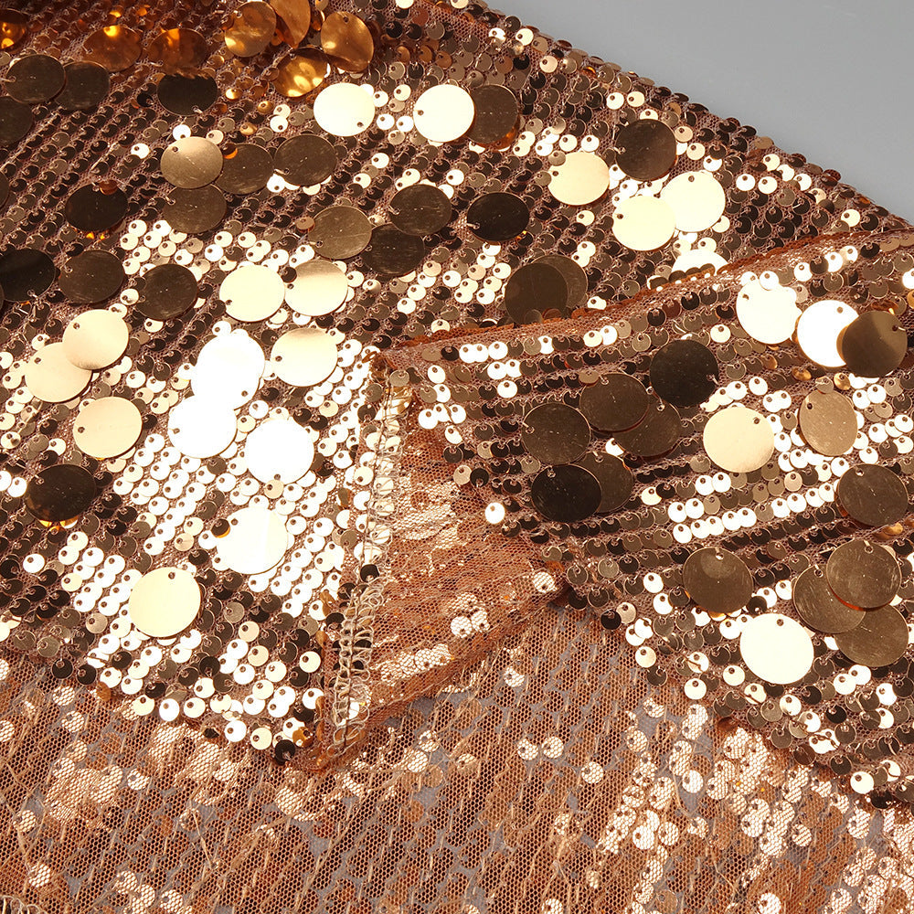 Heavy Industry Golden Sequined One Shoulder Party Dress
