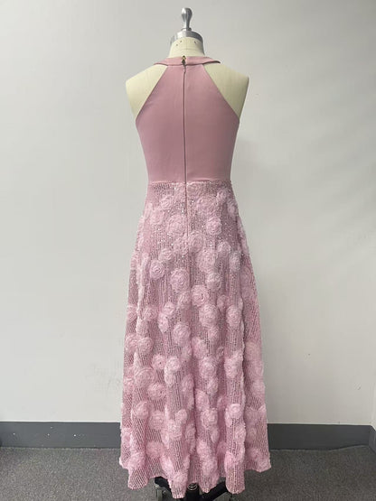 Spring Summer Print Heavy Industry Stitching Large Hem Fully Lined Evening Dress
