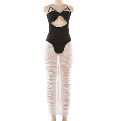 Tube Top Hollow Out Skirt Set