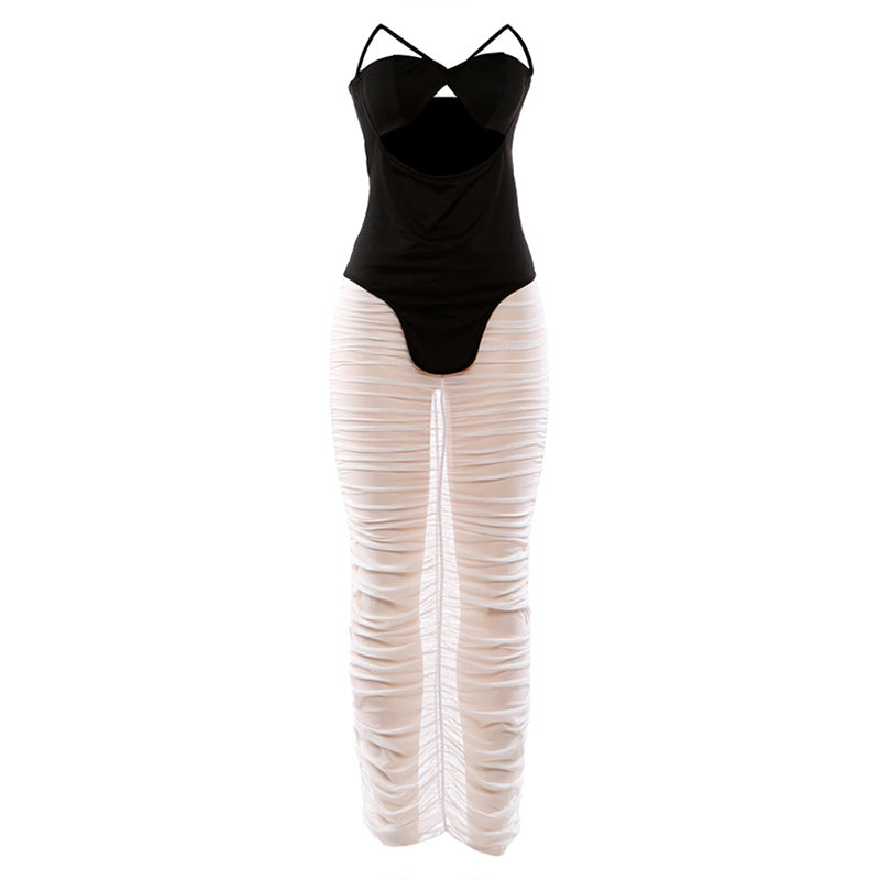 Tube Top Hollow Out Skirt Set