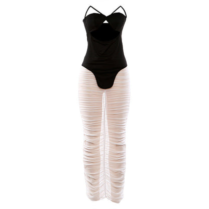 Tube Top Hollow Out Skirt Set