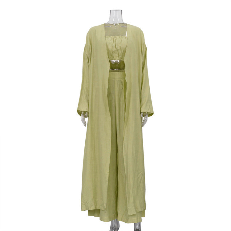Women's Jumpsuit Casual Long Sleeve Cardigan Boho Set Three Piece
