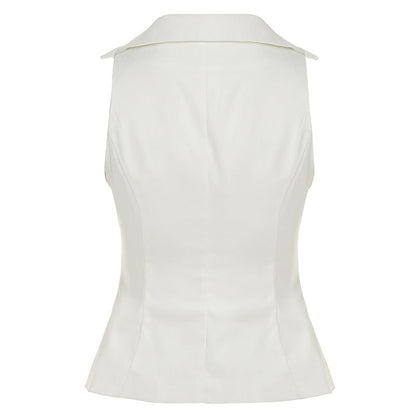 Polo Collar Solid Color V neck Sleeveless Blouse