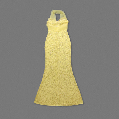 Yellow Heavy Industry Tube Bead Bow Halter Formal Dress
