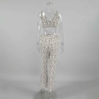 Cotton Three Piece Jumpsuit Set Leopard Print