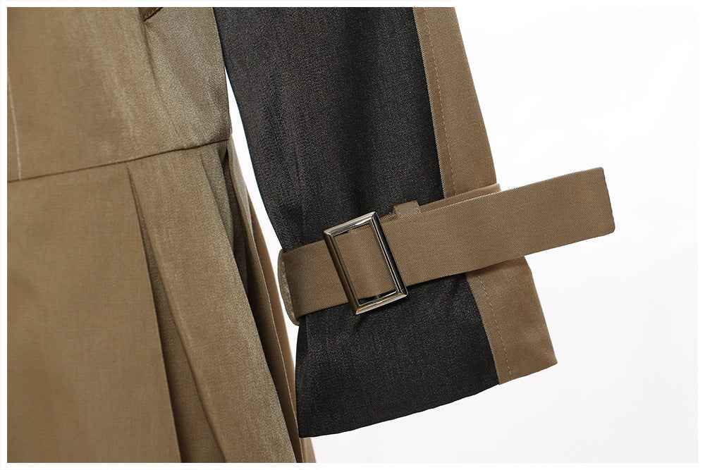 Irregular Asymmetric Contrast Color Mid Length Jacket Women's Trench MUNSIEUR