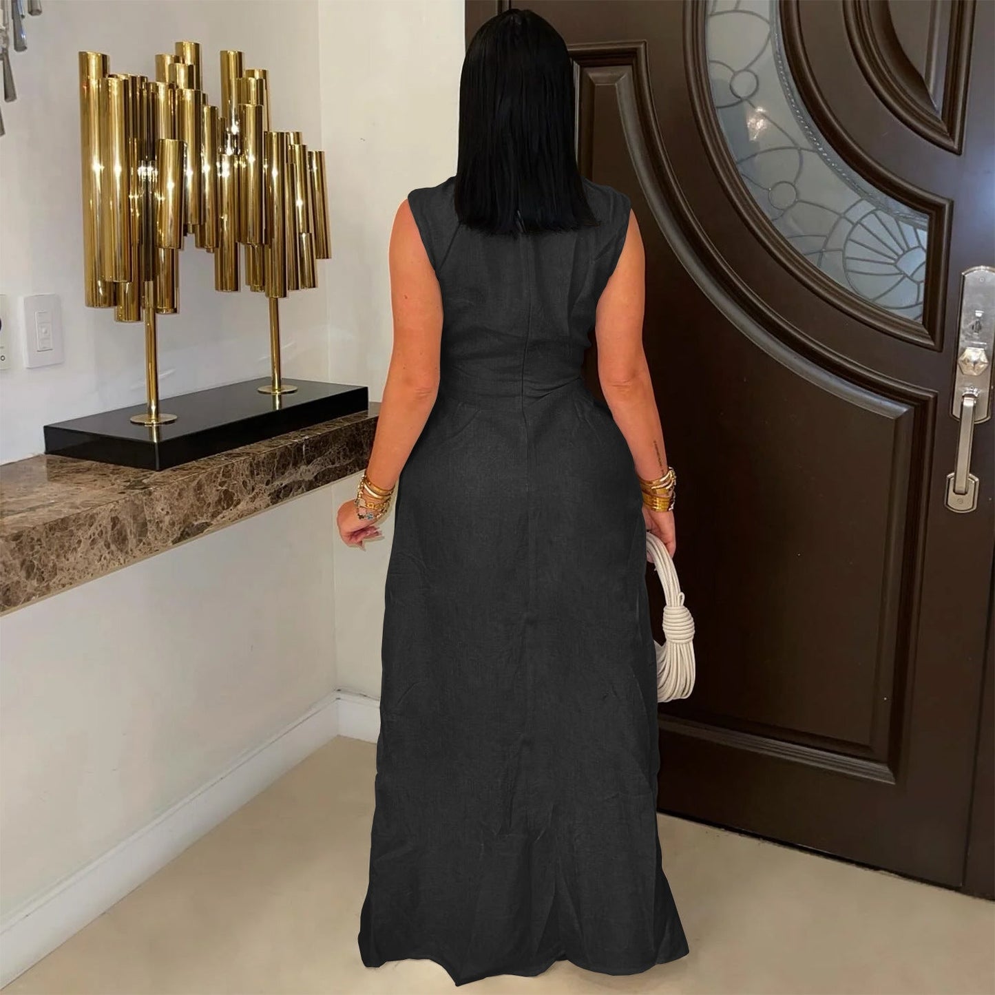 Women's Solid Color Jumpsuit Sleeveless Trousers Set