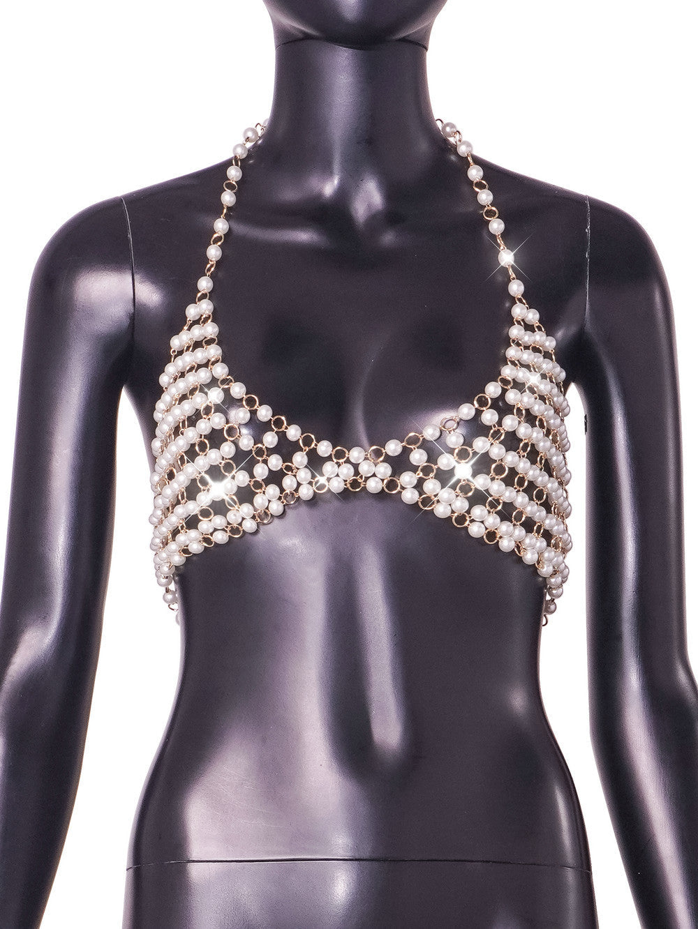 Pearl Halter Sexy Backless Handmade Bra T-shirt