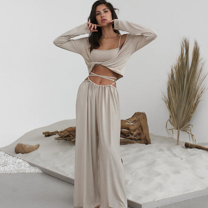 Sleepwear Three Piece Set Comfortable Pajamas Casual Bedset