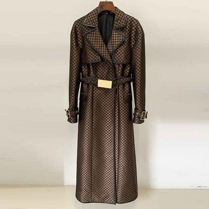 Women's Jacquard Jacket Maze Pattern Long Trench