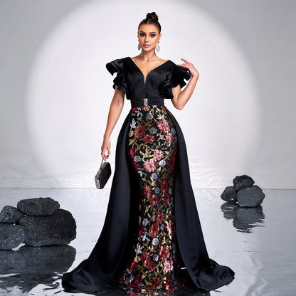 Slim Fit Sheath Elegant Sequined Fishtail Evening Dress