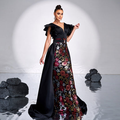 Slim Fit Sheath Elegant Sequined Fishtail Evening Dress