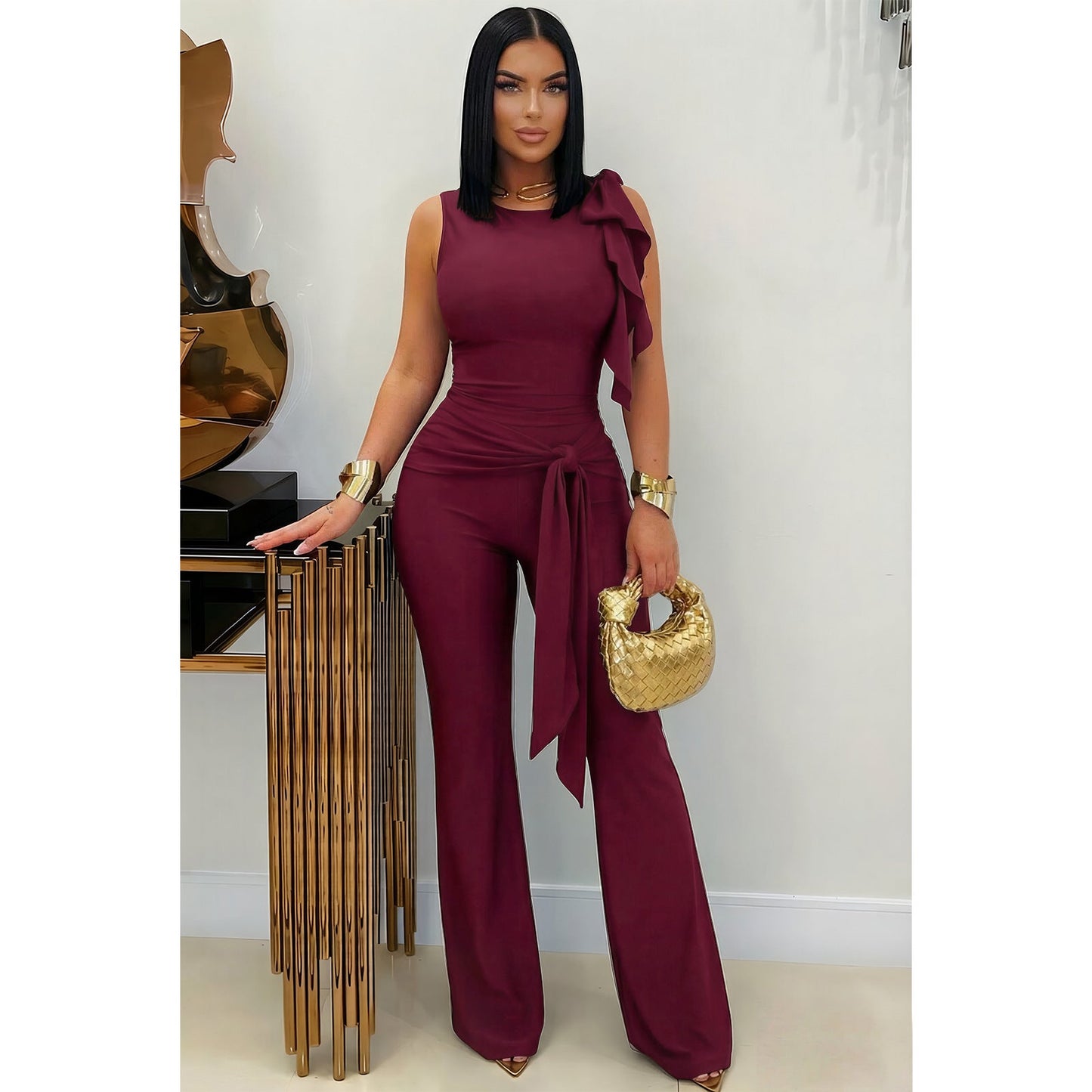 Women's Jumpsuit Bandage Pleated Set