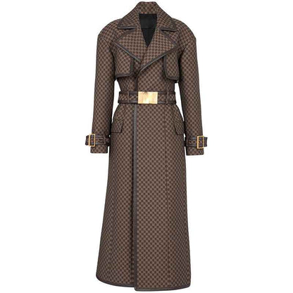 Women's Jacquard Jacket Maze Pattern Long Trench