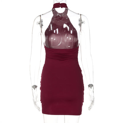 Women's Sequin Stitching Halter Backless Slim Fit Sheath Dress