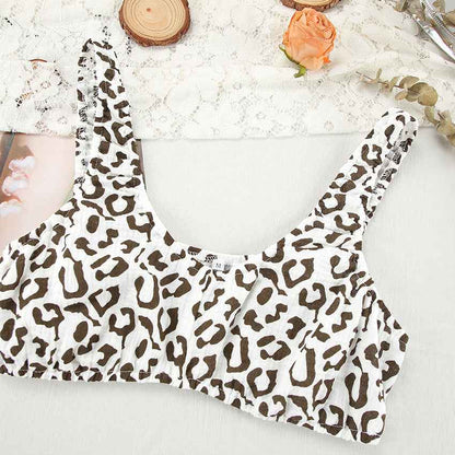 Cotton Three Piece Jumpsuit Set Leopard Print