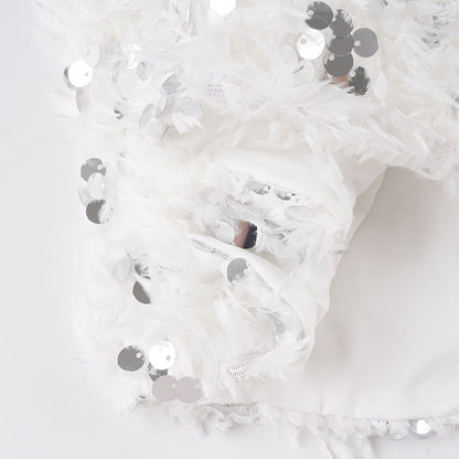 White Sequined Furry Bottoms Set