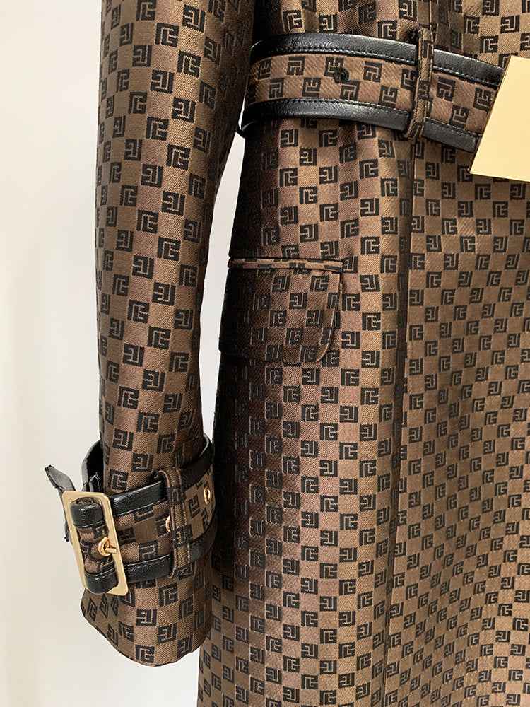 Women's Jacquard Jacket Maze Pattern Long Trench