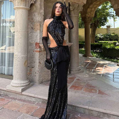 Backless Hollow Out Maxi Dress Elegant