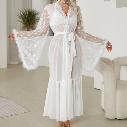 Mesh Nightgown Seductive Cardigan Pajamas