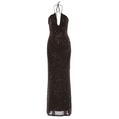 Elegant Halter Sequ Slim Dress