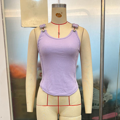 Slim Fit Adjustable Buckle Multi Color Spaghetti Strap Camisole Top T-shirt